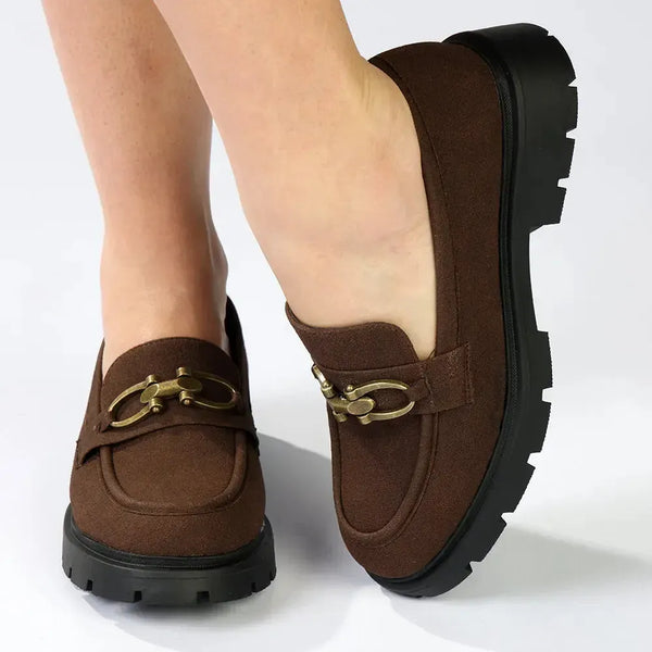 Madison Olina Loafer With Saddle & Metal Trim - Dark Brown