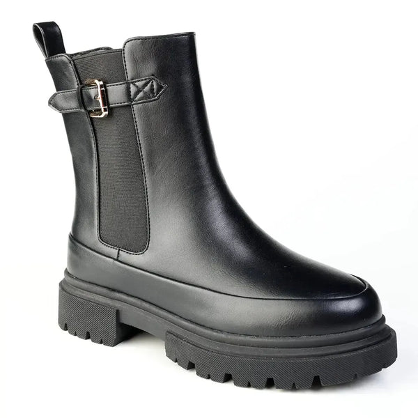 Madison Olva Ankle Boot With Buckle Strap - Black