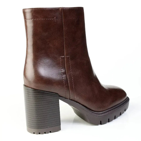 Madison Omen Cleated Sole Block Heel Ankle Boot - Dark Brown