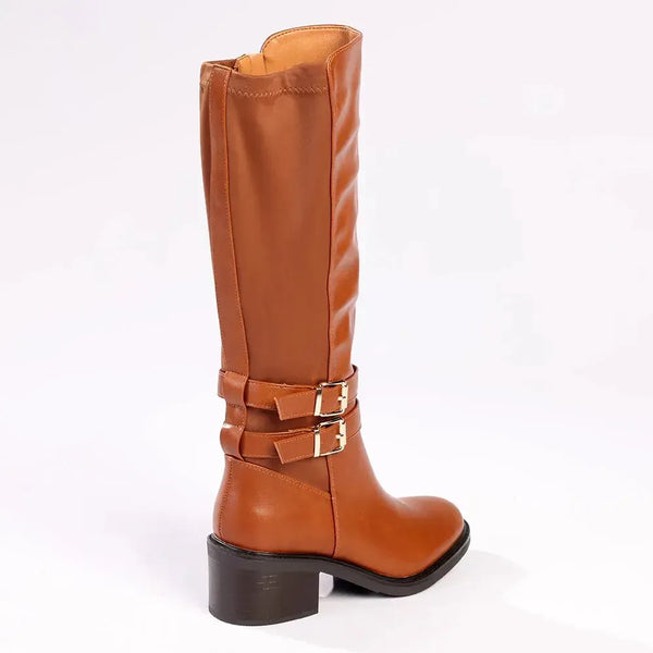 Madison Onyx Combination Long Boot With Buckle - Tan
