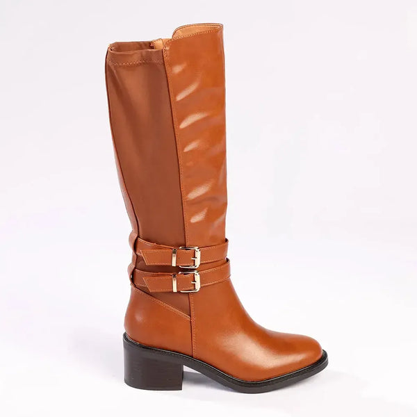 Madison Onyx Combination Long Boot With Buckle - Tan