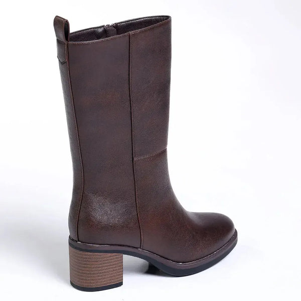 Madison Opal Mid Calf Block Heel Boot - Brown