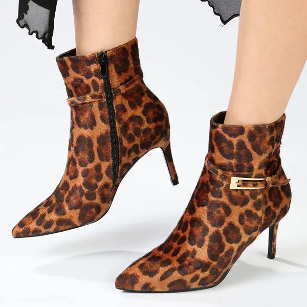 Madison Orcid Stiletto Ankle Boot With Buckle - Leopard
