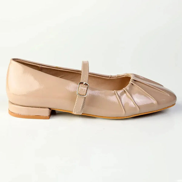 Madison Ozell Pleated Buckle Strap Pump - Nude