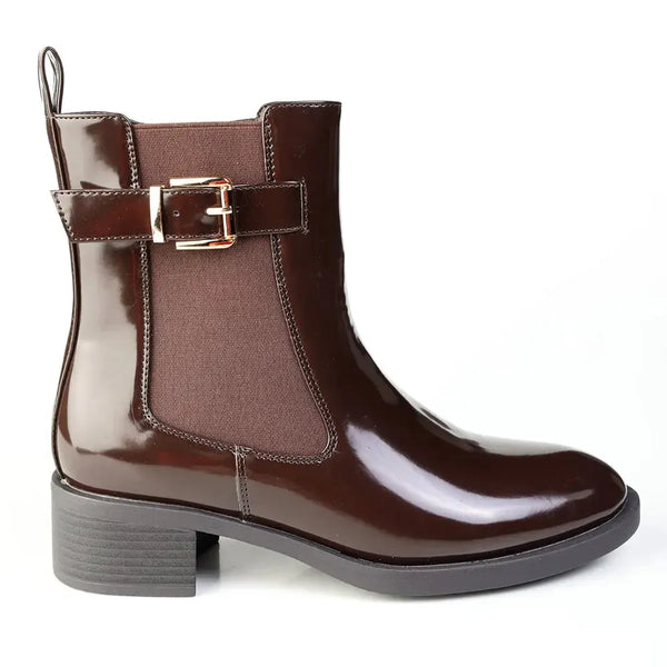 Madison Ozzy Smooth Ankle Boot With Buckle - Dark Brown