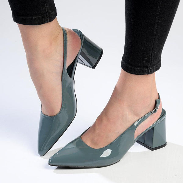 Madison Palmer Slingback Low Block Heel Court - Blue Grey-Madison Heart of New York-Buy shoes online