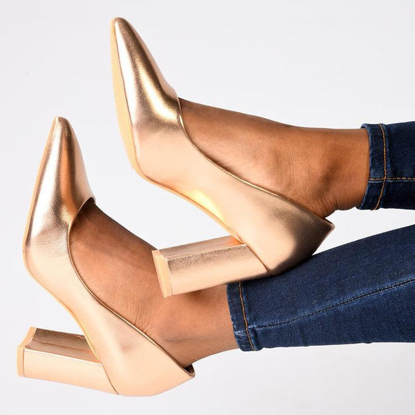 Madison Patricia 2 Pointy Block Court Heel - Rose Gold-Madison Heart of New York-Buy shoes online