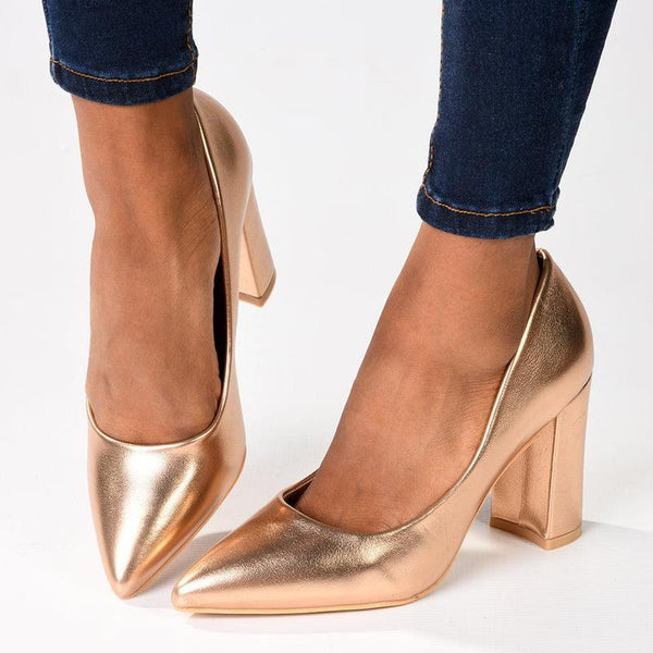 Madison Patricia 2 Pointy Block Court Heel - Rose Gold-Madison Heart of New York-Buy shoes online