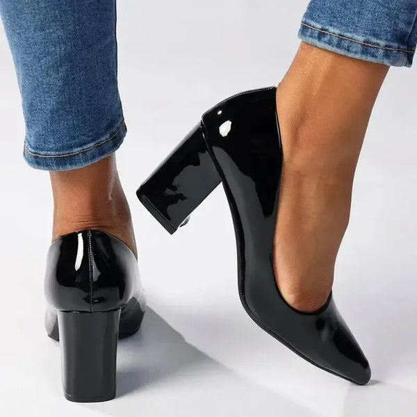 Madison Patricia Block Heel Court - Black Patent