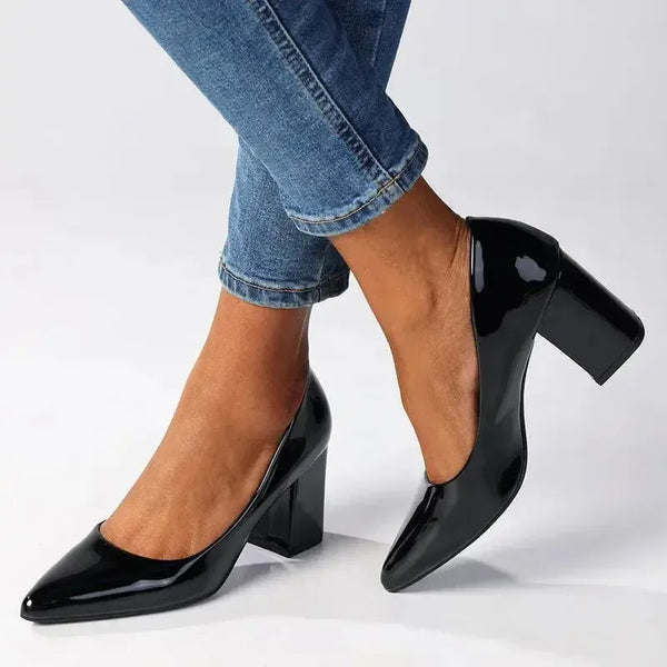 Madison Patricia Block Heel Court - Black Patent