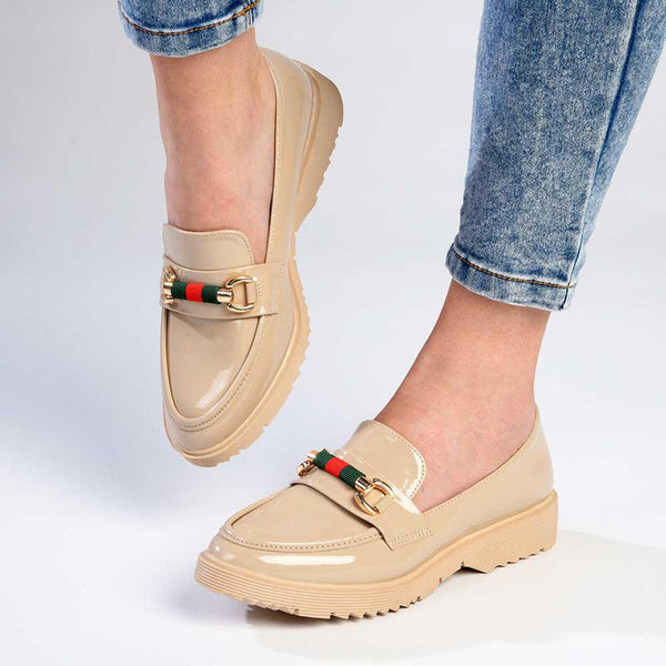 Madison Paxton Slip On Brogue With Gold Saddle Trim - Nude-Madison Heart of New York-Buy shoes online