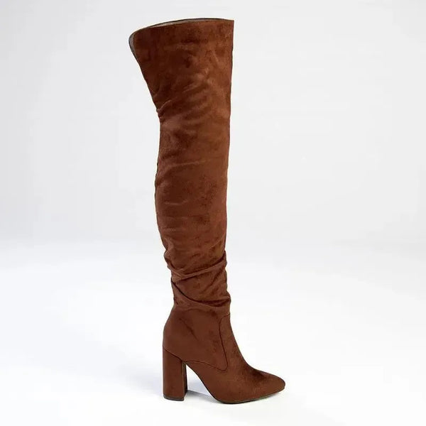 Madison Portia 3 Over Knee Block Heel Boots - Chocolate
