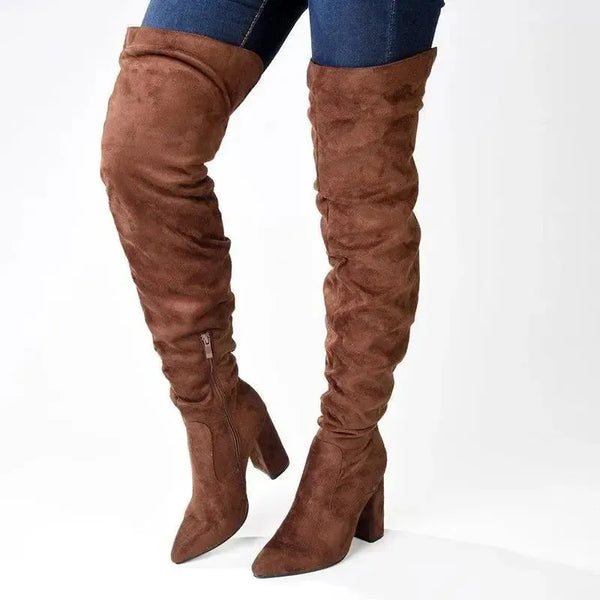 Madison Portia 3 Over Knee Block Heel Boots - Chocolate