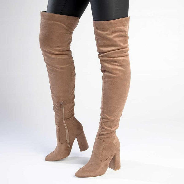 Madison Portia 3 Over Knee Block Heel Boots - Taupe-Madison Heart of New York-Buy shoes online
