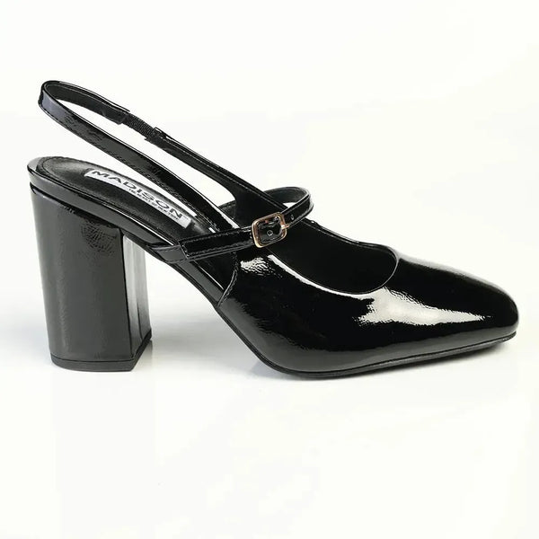 Madison Qia Almond Toe Slingback Block Heel - Black