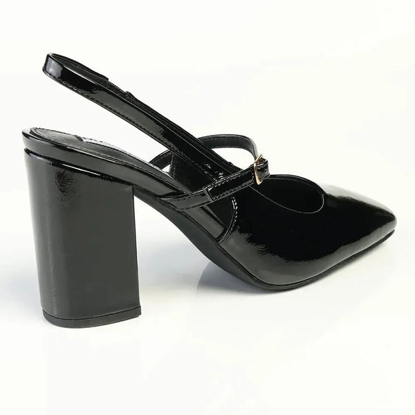 Madison Qia Almond Toe Slingback Block Heel - Black