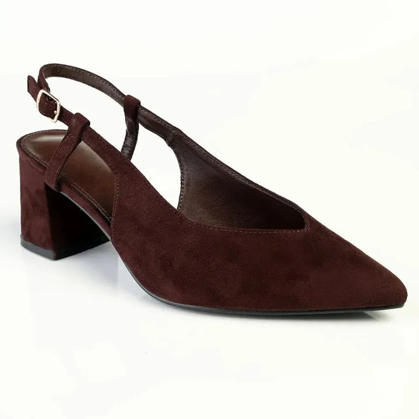 Madison Quest V Vamp Slingback On Medium Block Heel - Chocolate