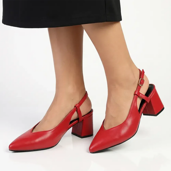 Madison Quest V Vamp Slingback On Medium Block Heel - Dark Red