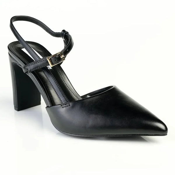 Madison Quill Closed Toe Slingback Block Heel - Black