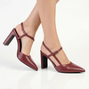 Madison Quill Closed Toe Slingback Block Heel - Burgundy