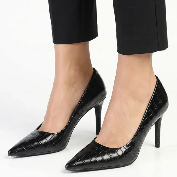 Madison Quinley Stiletto Court - Black Croc