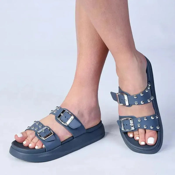 Madison Studded 2 Band Fashion Sandal - Petrol Blue