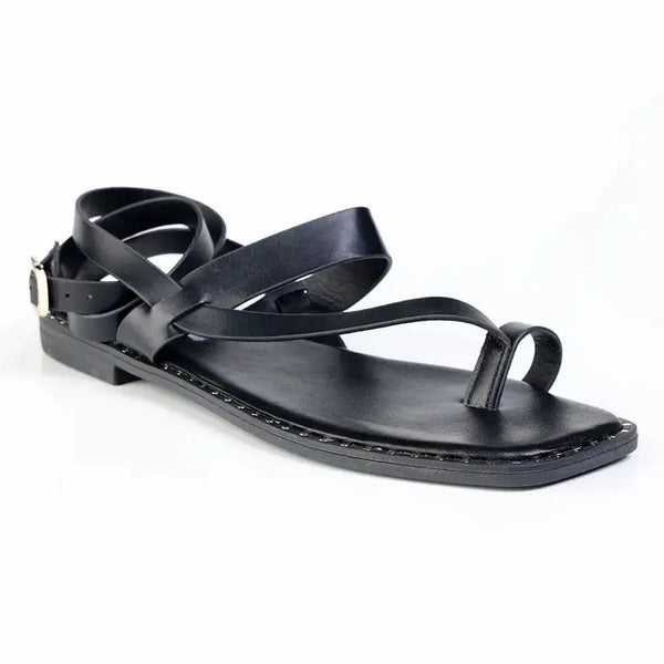 Madison Toe Loop Strappy Flat Sandal - Black