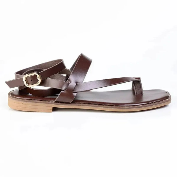 Madison Toe Loop Strappy Flat Sandal - Brown