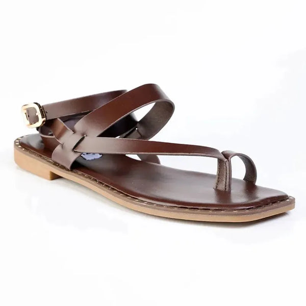 Madison Toe Loop Strappy Flat Sandal - Brown