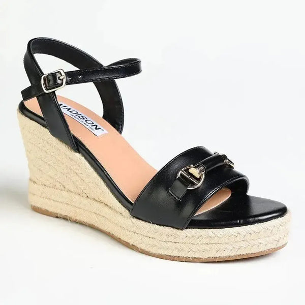 Madison Trimmed Espadrille Wedge - Black