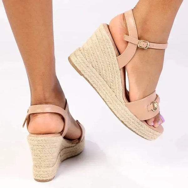Madison Trimmed Espadrille Wedge - Nude