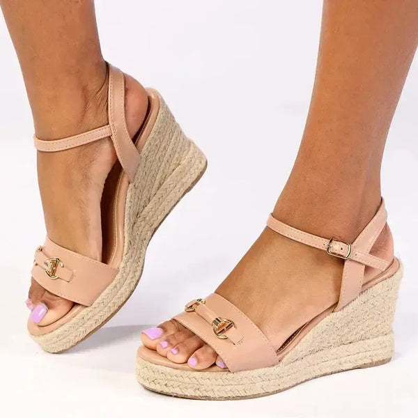 Madison Trimmed Espadrille Wedge - Nude