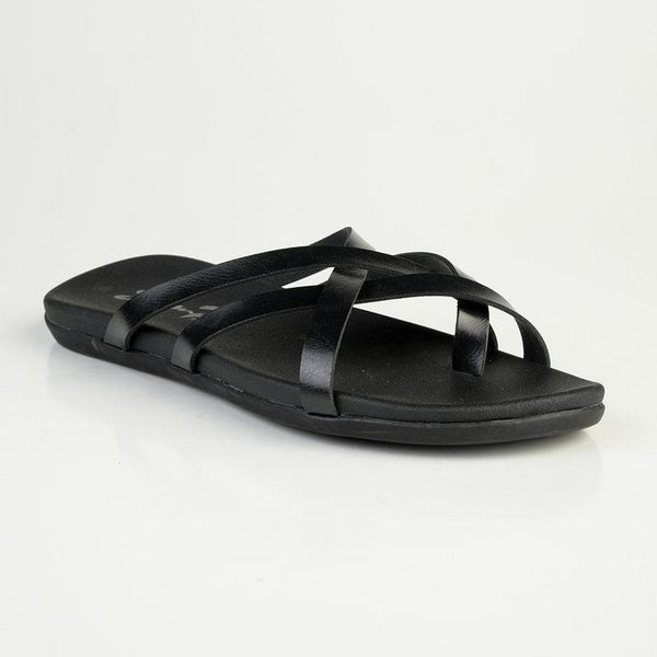 Melbourne ladies Flat Push In Sandal - Black-Seven7-Buy shoes online