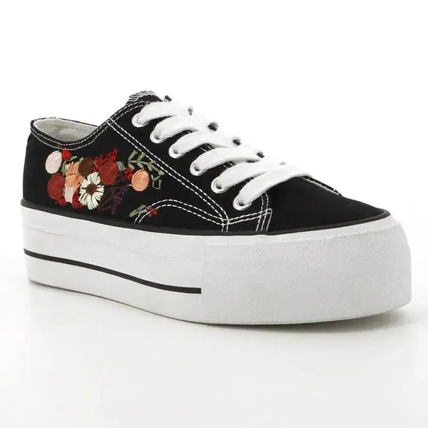 Pierre Cardin Bouquet 3 Flower Lace Up Sneaker - Black