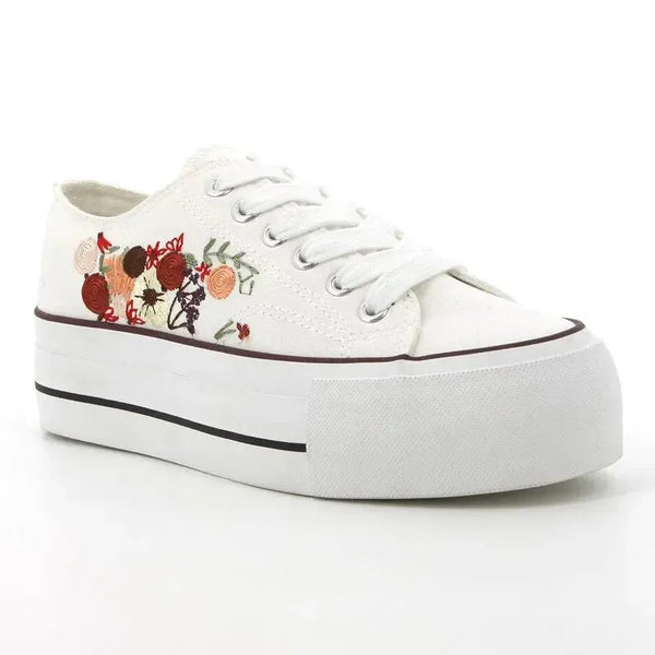 Pierre Cardin Bouquet 3 Flower Lace Up Sneaker - White