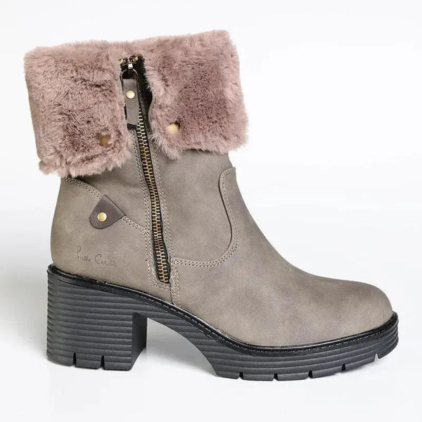 Pierre Cardin Dente Short Fur Collar Boot - Olive