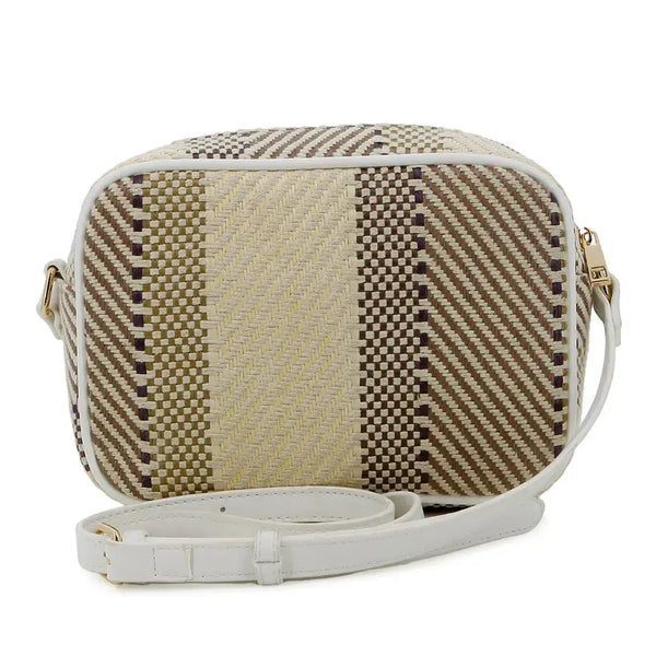 Pierre Cardin Elisse Straw Canvas Crossbody Bag - White