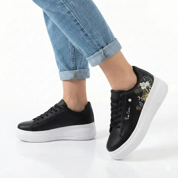 Pierre Cardin Fleurs 5 Flower Printed lace up sneaker - Black Floral