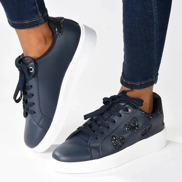 Pierre Cardin Godiva Lace Sneaker With Hearts - Navy