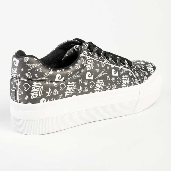 Pierre Cardin Graffiti Lace Up Floral Sneaker - Black-Pierre Cardin-Buy shoes online