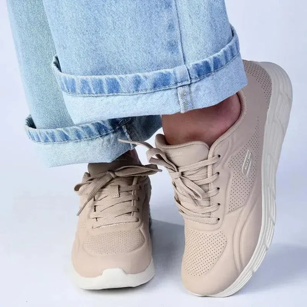 Skechers Womens Bobs Flex LO Lace Sneaker - Tan