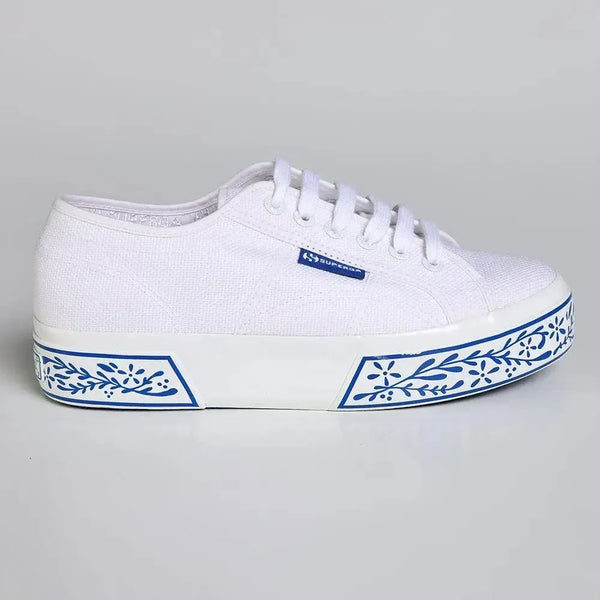 Superga 2740 Ceramica Print - Mid Platform Sneakers - White/ Blue