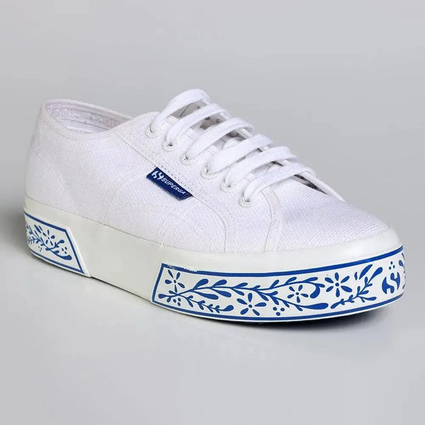 Superga 2740 Ceramica Print - Mid Platform Sneakers - White/ Blue