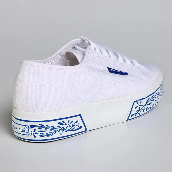 Superga 2740 Ceramica Print - Mid Platform Sneakers - White/ Blue