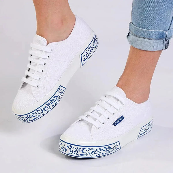 Superga 2740 Ceramica Print - Mid Platform Sneakers - White/ Blue