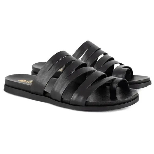 Tsonga Abuye Leather Push In Strappy Sandals - Black