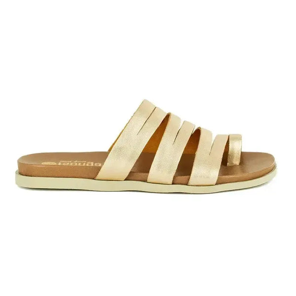 Tsonga Abuye Leather Push In Strappy Sandals - Gold Foil