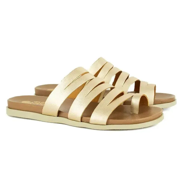 Tsonga Abuye Leather Push In Strappy Sandals - Gold Foil