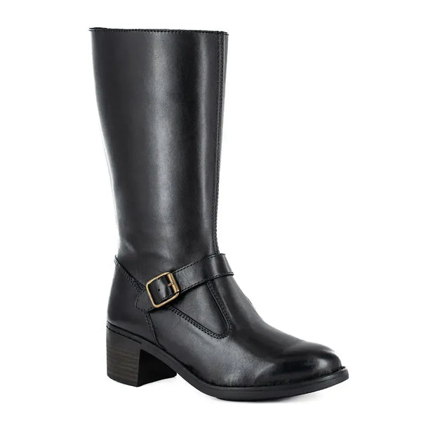 Tsonga Bobedi Leather Block Heel Long Boot - Black Relaxa