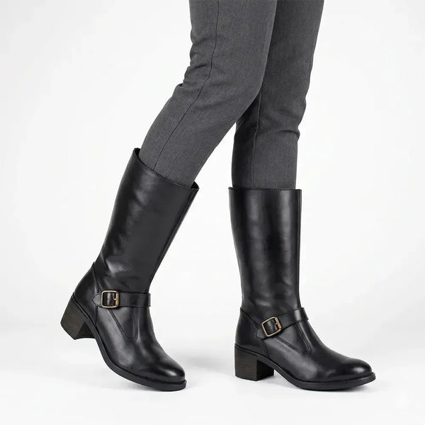 Tsonga Bobedi Leather Block Heel Long Boot - Black Relaxa